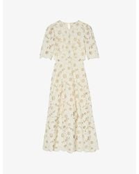 Sandro - Floral-embroidered Scalloped-trim Woven Maxi Dress - Lyst