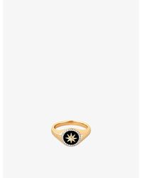 Astrid & Miyu - Star 18Ct Plated, Cubic Zirconia And Agate Signet Ring - Lyst