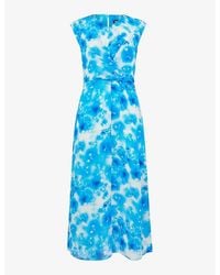 Whistles - Daina Floral-Print V-Neck Woven Midi Dress - Lyst