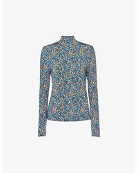 Whistles - Ditsy-floral High-neck Stretch-woven Top - Lyst