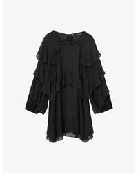 AllSaints - Lissie Round-Neck Frill Silk-Blend Mini Dress - Lyst