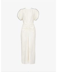Victoria Beckham - Floral-print Gathered Cotton-blend Midi Dress - Lyst