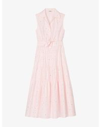 Sandro - Rhinestone-Embellishment Cotton Midi Dress - Lyst