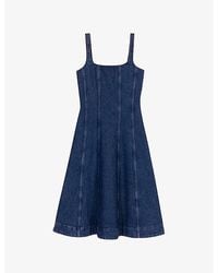 Maje - Round-Neck Flared-Skirt Sleeveless Stretch-Denim Midi Dress - Lyst