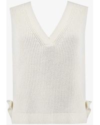 Ro&zo - Side-tie V-neck Cotton-knit Top - Lyst