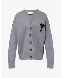 Ami Paris - V-Neck Wool Knit Cardigan - Lyst
