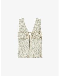 Claudie Pierlot - Floral-Print V-Neck Satin Top - Lyst