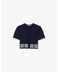 Maje - Short-Sleeved Crochet-Panel Knitted Cardigan - Lyst