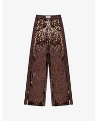 Ro&zo - Sequinned Wide-Leg Stretch-Woven Trousers - Lyst