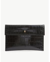 Alexander McQueen - Skull-embellished Croc-embossed Leather Envelope Pouch - Lyst