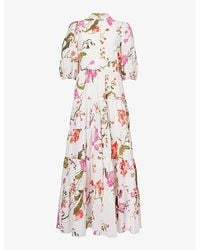 Erdem - Floral-pattern Puffed-shoulders Cotton Maxi Dress - Lyst
