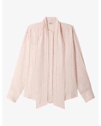 Sandro - Striped Tie-Neck Woven Shirt - Lyst