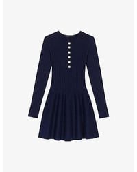 Maje - Round-Neck Flared-Skirt Stretch-Knit Mini Dress - Lyst