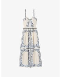 Claudie Pierlot - Sleeveless Floral-Print Linen Midi Dress - Lyst
