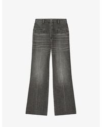 Sandro - Logo-zip Flared-leg High-rise Denim Jeans - Lyst