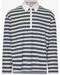 Thom Browne - Vy Rugby Striped Relaxed-fit Stretch-linen Polo Shirt - Lyst