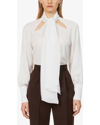 Eleventy Womens Bianco Self-tie Neck Silk-crepe Shirt 14 - Black