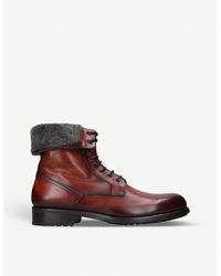 Magnanni Rommel Faux Fur-trim Leather Combat Boots - Brown
