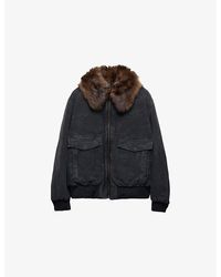 Prada - Shearling-Collar Zip-Up Denim Blouson Jacket - Lyst