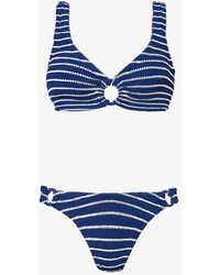 Hunza G - Vy/white Hallie Striped Recycled Polyester-blend Bikini - Lyst