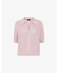 Whistles - Pointelle-Collar Short-Sleeve Collared Knit - Lyst