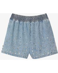 Sandro - Rhinestone-embellished Denim Shorts - Lyst