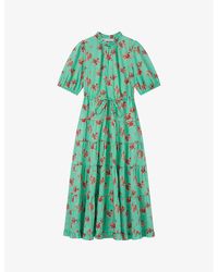 LK Bennett - Hedy Floral-print Puff-sleeve Cotton Midi Dress - Lyst