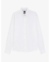 BOSS - Brand-Embroidered Long-Sleeved Linen Shirt - Lyst