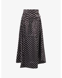 Ganni - A-Line Polka-Dot Satin Midi Skirt - Lyst