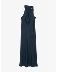 AllSaints - Beril High-Neck Silk-Blend Maxi Dress - Lyst