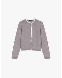 Maje - Rhinestone-Embellished Contrast-Trim Stretch Wool-Blend Cardigan - Lyst