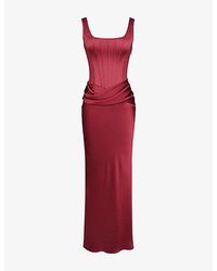 House Of Cb - Kira Satin Gathered Maxi Dress - Lyst