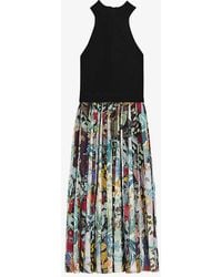 Ted Baker - Corino Floral-skirt High-neck Woven Midi Dress - Lyst