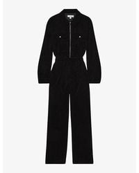 Reiss - Patch-Pocket Long-Sleeve Stretch-Velvet Jumpsuit - Lyst