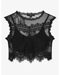 AllSaints - Eliza Lace-Overlay Cropped Woven Top - Lyst