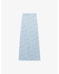 Claudie Pierlot - Floral-Embroidered High-Rise Satin Maxi Skirt - Lyst