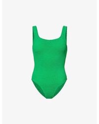 Hunza G - Square-Neck Seersucker Swimsuit - Lyst