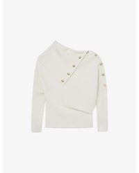 Reiss - Lexi Shawl-Collar Button-Embellished Stretch-Knit Jumper - Lyst