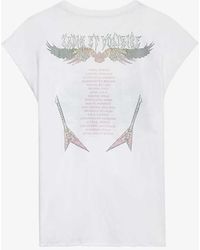 Zadig & Voltaire - Cecilia Diamanté-embellished Drop-sleeve Organic-cotton T-shirt - Lyst