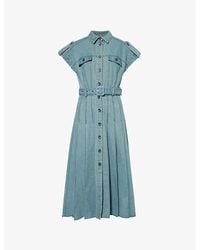 Huishan Zhang - Laika Belted Denim Midi Dress - Lyst