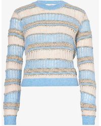 FRAME - Striped Open-stitch Knitted Jumper - Lyst