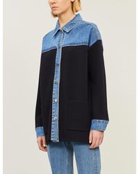 Sandro Wenaelle Two-tone Mixed Media Denim Shirt - Blue