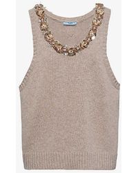 Prada - Knit-logo Sleeveless Wool And Cashmere-blend Top - Lyst