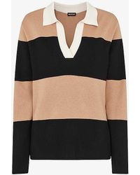 Whistles - V-neck Striped Cotton-blend Knitted Shirt - Lyst