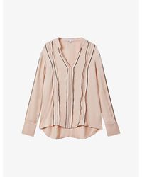 Reiss - Mia Contrasting-trim Stretch-woven Blouse - Lyst