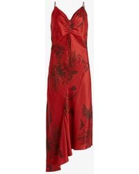 AllSaints - Alexia Floral-print Silk Midi Dress - Lyst