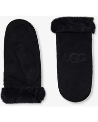 UGG - Logo-embroidered Rounded Suede And Shearling Mittens - Lyst