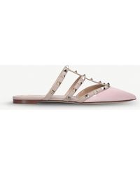 Valentino Rockstud Leather Mules - Pink