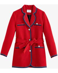 Claudie Pierlot Gamin Contrast-trim Tweed Coat - Red