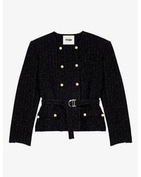 Maje - Belted-Waist Double-Breasted Woven Jacket - Lyst